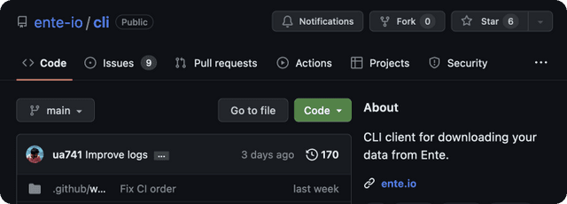 Screenshot of Ente CLI Github repo Screenshot of Ente CLI Github repo