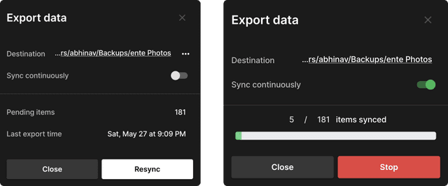 Ente's continous data exports Ente's continous data exports