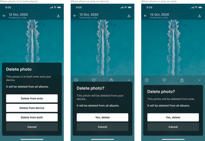 Deletion prompts on photo screen Deletion prompts on photo screen