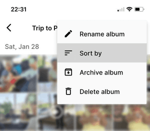 Screenshot of Ente's sort by setting Screenshot of Ente's sort by setting