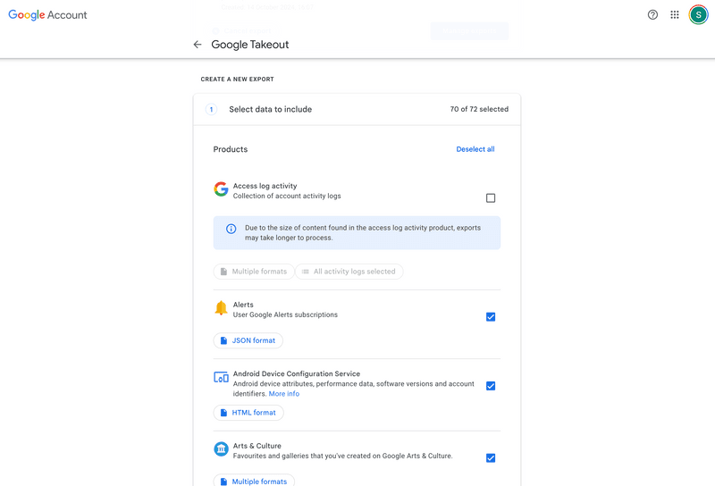 First step of
exporting Zips from Google Photos via Takeout First step of
exporting Zips from Google Photos via Takeout