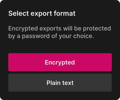 Screenshot of export-flow within Ente Auth Screenshot of export-flow within Ente Auth