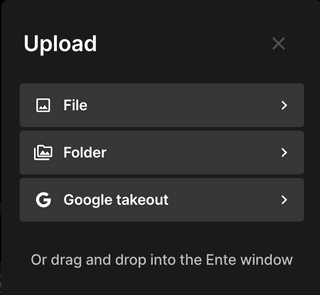 First step of
exporting from Google Photos to Ente First step of
exporting from Google Photos to Ente