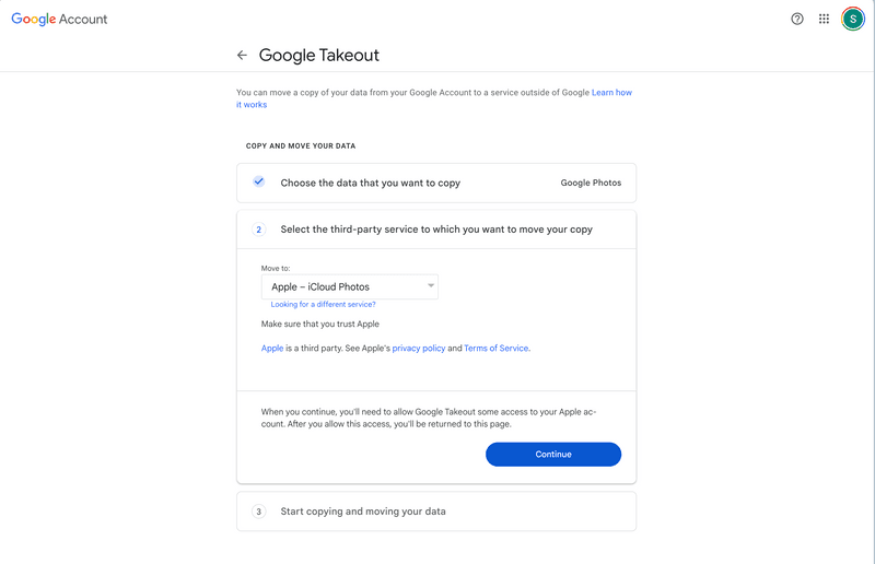 Second step
of transferring from Google Photos to Apple Photos Second step
of transferring from Google Photos to Apple Photos