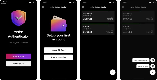 Screenshots of the Authenticator app Screenshots of the Authenticator app