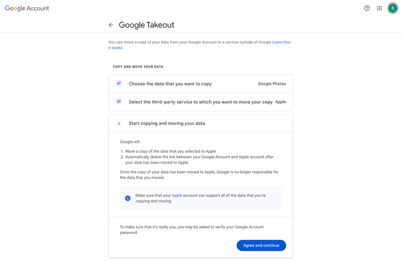 Third step
of transferring from Google Photos to Apple Photos Third step
of transferring from Google Photos to Apple Photos