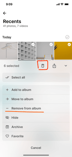 Selection options within album Selection options within album