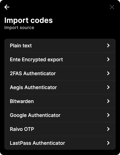 Screenshot of the import screen within Auth Screenshot of the import screen within Auth